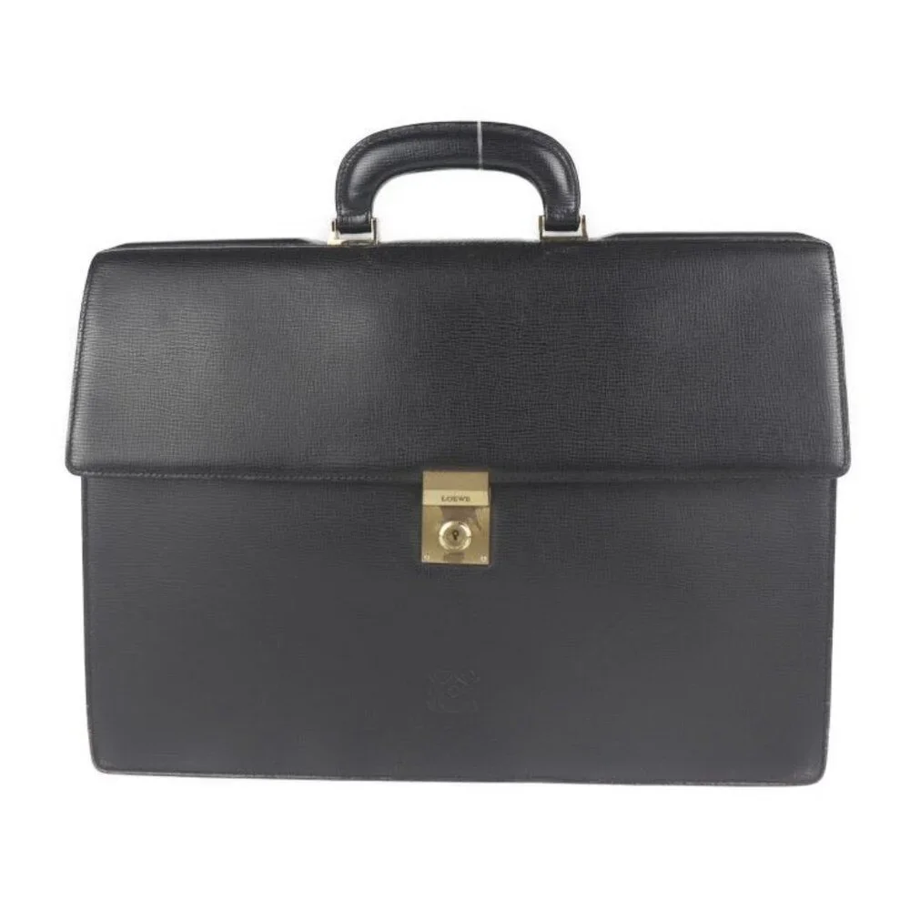 Loewe Briefcase Business Bag 13-50.70.002-1579 Leather Black Gold Hardware